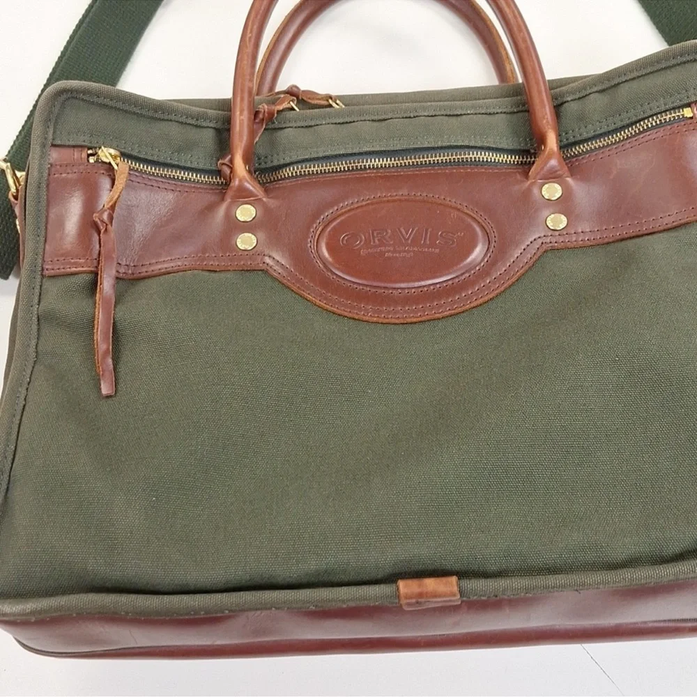 Orvis Green Canvas & Brown Leather Briefcase
